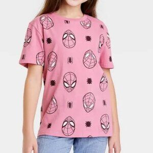 Girls Marvel Spiderman Print Pink Short Sleeve Tee